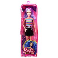 Mattel Barbie Fashionistas Puppe (blaue Haare) im Regenbogen-Shirt und Rock