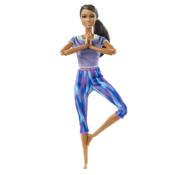 Mattel Barbie Made to Move Puppe (Afro-Style) im lila Yoga Outfit