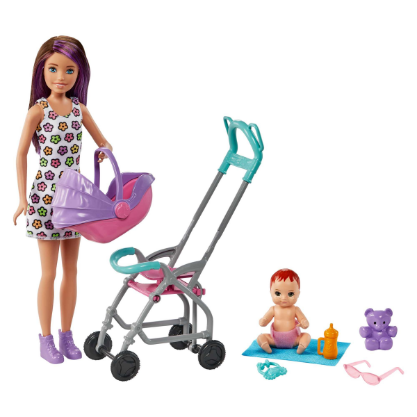 Mattel - Barbie Skipper Babysitters Inc. Puppe mit Kinderwagen, Baby &amp; Zubeh&ouml;r