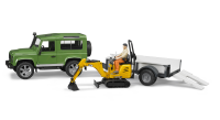 Bruder - Land Rover Defender, Einachsanh&auml;nger, JCB Mikrobag.+Bauarbeiter