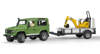 Bruder - Land Rover Defender, Einachsanh&auml;nger, JCB Mikrobag.+Bauarbeiter