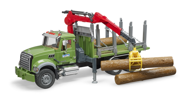 Bruder - MACK Granite Holztransport;LKW, Ladekran,Greifer+3 Baumst&auml;mmen