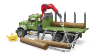 Bruder - MACK Granite Holztransport;LKW, Ladekran,Greifer+3 Baumst&auml;mmen