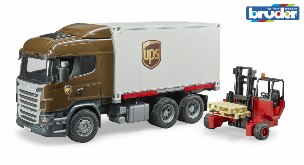 Bruder - Scania R-Serie UPS Logistik- LKW mit Mitnahmestapler