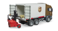 Bruder - Scania R-Serie UPS Logistik- LKW mit Mitnahmestapler
