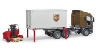 Bruder - Scania R-Serie UPS Logistik- LKW mit Mitnahmestapler