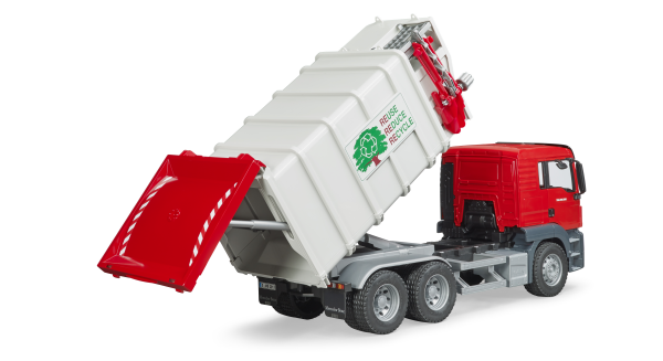 Bruder MAN TGS – Camion Poubelle à Chargement Latéral – Échelle 1/16 – Bras Fonctionnel – Inclut 2 Poubelles