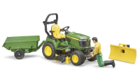 Bruder - bworld John Deere Aufsitzrasen m&auml;her, Anh&auml;nger + G&auml;rtner